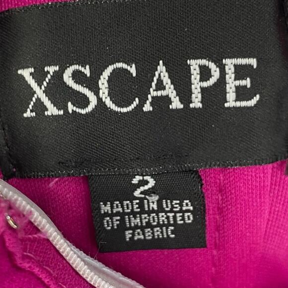 Xscape Ruffled Off Shoulder Gown Crepe High Leg Slit Maxi Dress Magenta Pink 2 - Picture 7 of 8